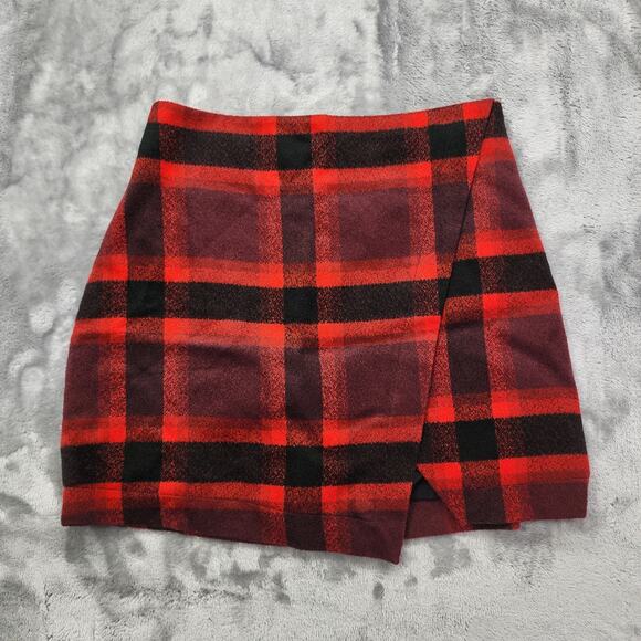 Abercrombie & Fitch Skirt Women 0 Red Black Plaid Wool Blend Mini Lined Side Zip - Picture 1 of 8